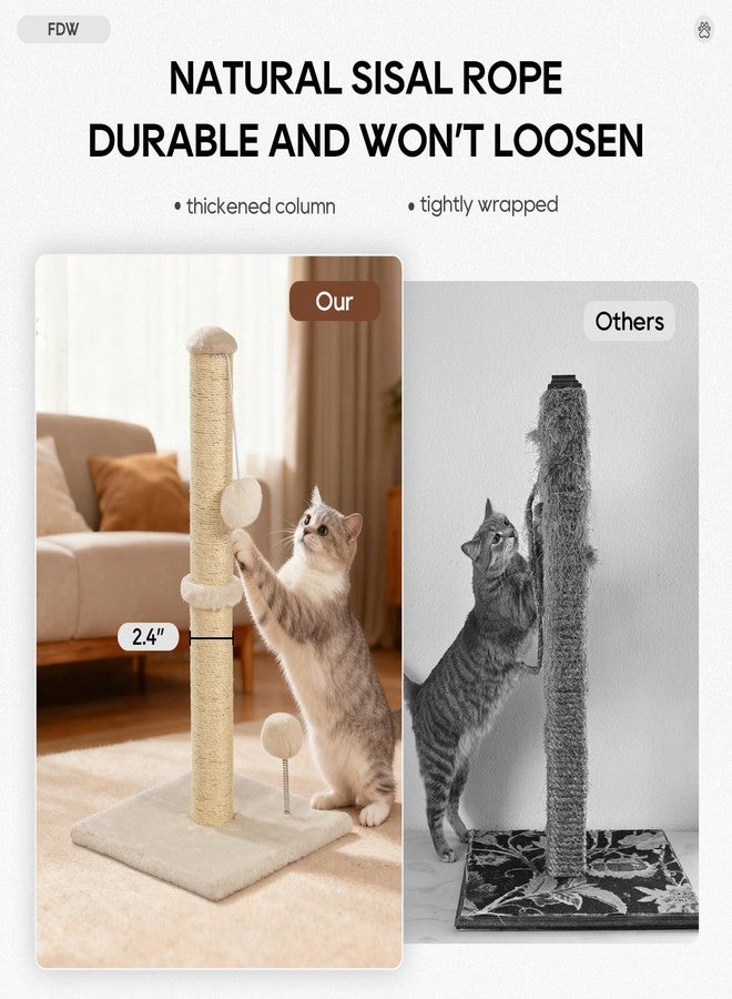 FDW 22 Inch Cat Scratching Post Cat Scratcher Natural Sisal Rope Scratch Post Kitten Trees with Hanging Ball for Indoor Cats,Beige - Image 2